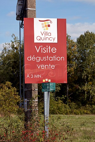 Sign for Villa Quincy in the wine village of Quincy Cher France  Quincy