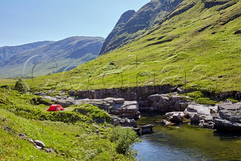 Camping by the River Etive in Glen Etive Argyllshire Scotland