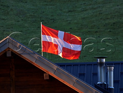 Savoie flag on roof of building at the Col des Aravis La Clusaz HauteSavoie France