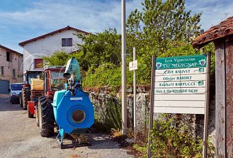 Sign showing wineries in village of Mrignat Ain France  Cru Cerdon  Bugey
