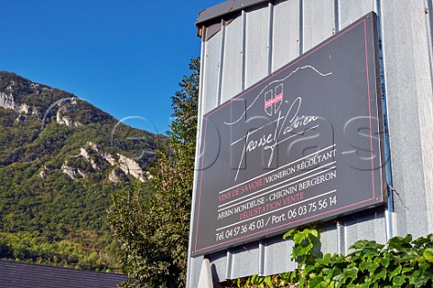 Sign on winery of Domaine Fabien Trosset Arbin Savoie France