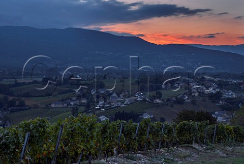 Sunset viewed from vineyard at Les Tours de Chignin Chignin Savoie France