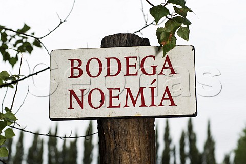 Sign in vineyard of Bodega Noemia Rio Negro Patagonia Argentina