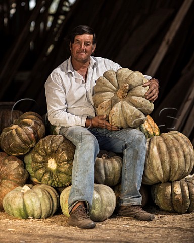 Farmer with his organic pumpkins Cachapoal Valley Chile