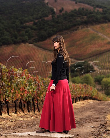 Andrea Leon winemaker in autumnal vineyard of Lapostolle Clos Apalta Colchagua Valley Chile
