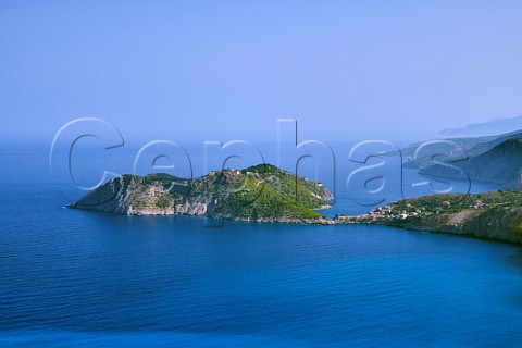 Village of Assos and its castle on the Gulf of Myrtos  Cephalonia Ionian Islands Greece