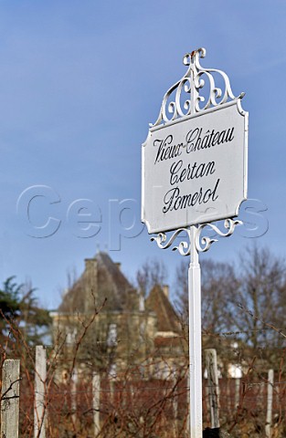 Sign in winter vineyard at Vieux Chteau Certan  Pomerol Gironde France  Pomerol  Bordeaux