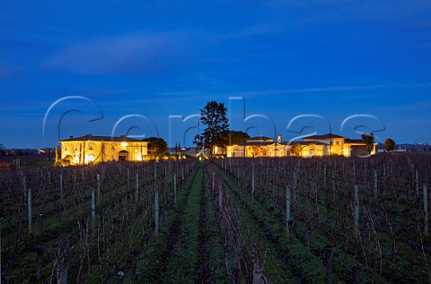 Chteau Ptrus and its winter vineyard at dusk  Pomerol Gironde France Pomerol  Bordeaux