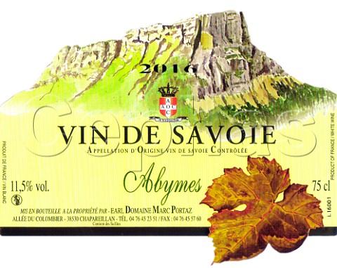 Vin de Savoie Abymes label of Domaine Marc Portaz