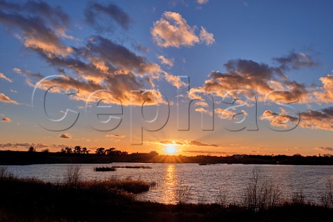 Sunset over Molesey Reservoirs Nature Reserve West Molesey Surrey UK
