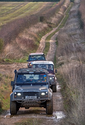 Land Rovers on the Peddars Way near Harpley Norfolk England