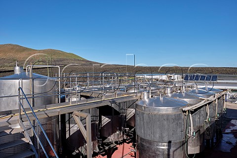 Stainless steel tanks of El Grifo winery San Bartolom Lanzarote Canary Islands Spain