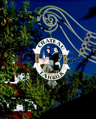 Chateau Tahbilk sign with tower behind Established   in 1860 it is the oldest winery in Victoria  Tabilk Victoria Australia    Goulburn Valley