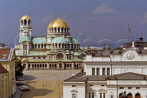 Parliament buildings and Alexander   Nevsky Memorial Cathedral Sofia   Bulgaria