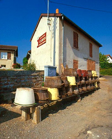 Grape tubs at harvesttime in StAmour   SaneetLoire France  SaintAmour  Beaujolais