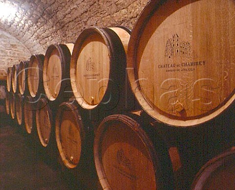 New oak barrels in the cellars of Chteau de   Chamirey near Mercurey SaneetLoire France  Cte Chalonnaise