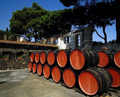 Casks of wine stored in the open air at  Cellier des Templiers Banyuls   PyrnesOrientales France  Banyuls