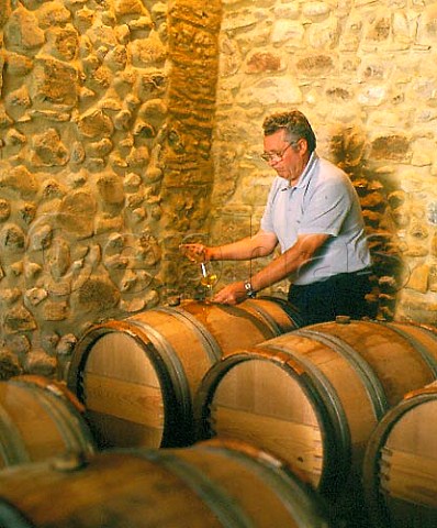 Tasting Juranon Moelleux from new oak barriques in   the cellars of Chteau Jolys Gan   PyrnesAtlantiques France