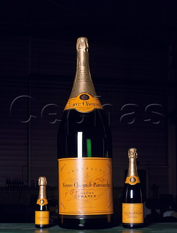 Veuve ClicquotPonsardin champagne  The smallest bottle quarter to the largest Nebuchadnezzar 20 bottles and a standard bottle