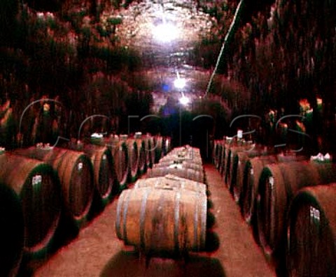Barrels in the Le Mont cellars of Gaston Huet which   are hewn out of the tuffeau subsoil   Vouvray IndreetLoire France
