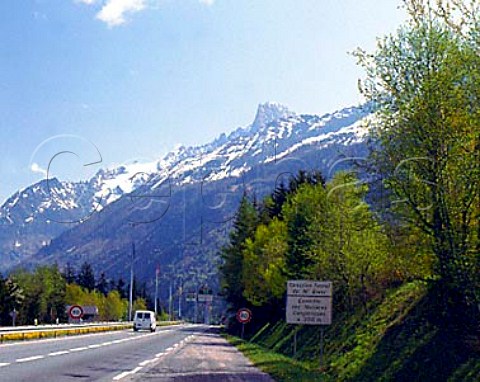 Road leading to Chamonix and the Mont Blanc tunnel   HauteSavoie France RhneAlpes