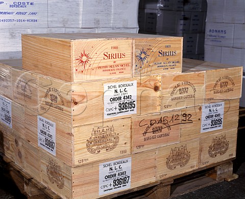 Cases of wine ready for despatch in the warehouse of Sichel  Bordeaux Gironde France