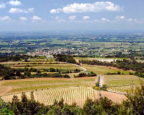 View of Vacqueyras and the Rhone Valley from the   slopes of the Dentelles de Montmirail Vaucluse