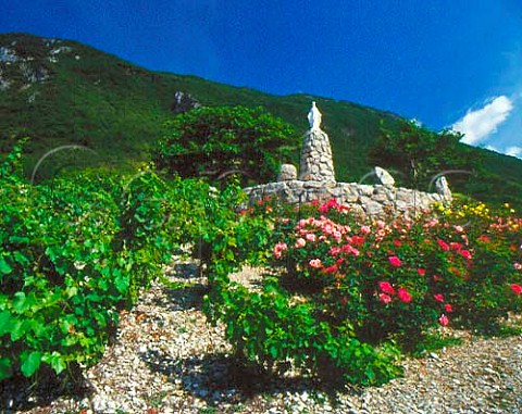 Statue of the Madonna in vineyard at Arbin Savoie   France      Vin de SavoieArbin
