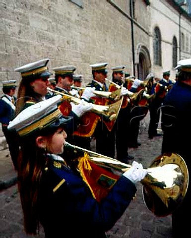 Brass band playing outside the Hospices de Beaune   before the wine auction on the third Sunday in   November