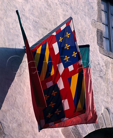 The flag of Burgundy flanked by two flags of Beaune   Beaune Cote dOr