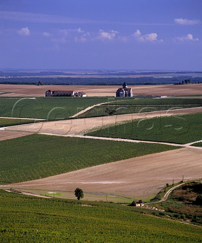 The church of Prhy and the premises of JeanMarc Brocard viewed over the vineyards of Courgis and Prhy Yonne France   AC Chablis