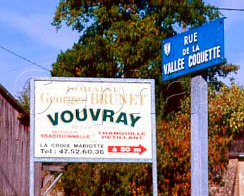 Signs for Rue de la Valle Coquette and Domaine   Georges Brunet    Vouvray IndreetLoire France