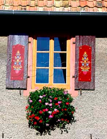 Decorated shutters in the wine village of   Pfaffenheim HautRhin France Alsace