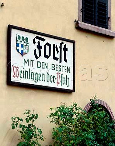 Sign on building at entrance to the wine village of   Forst Pfalz Germany   Bereich  Mittelhaardt Deutsche Weinstrasse
