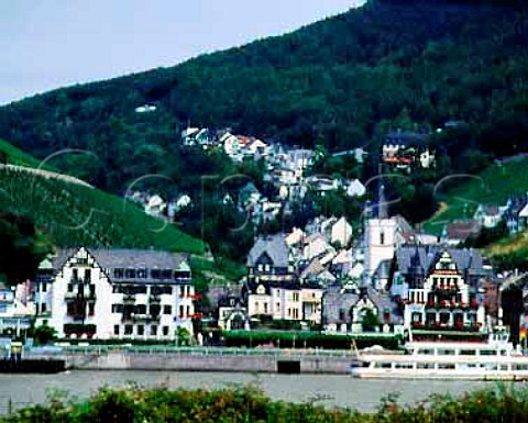 View across the Rhine to Assmannshausen   Hollenberg einzellage is on left with Frankenthal on   right This village is unusual in the area for being   known only for red wine  a pale Pinot Noir   Germany      Rheingau