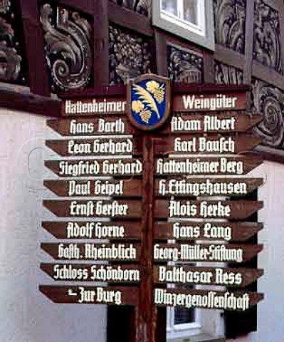 Signs for wine cellars in Hattenheim Germany      Rheingau