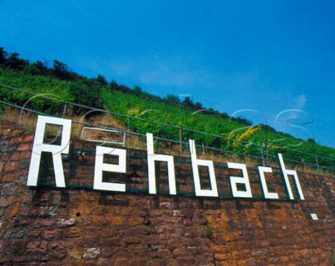 Sign for the Rehbach Grosslage in the Pettenthal   vineyard  on the Rheinfront at Nierstein Germany     Rheinhessen