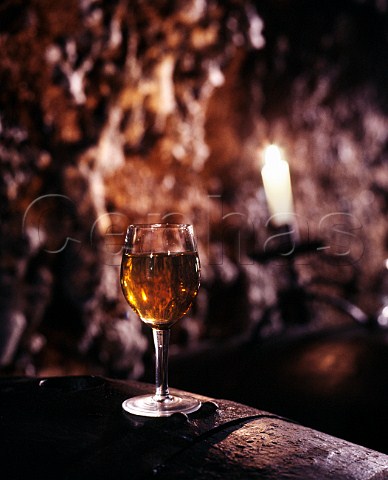 Glass of 1988 5 puttonyos taken from barrel in the   old mouldcovered cellars of Tokaj Kereskedhz   Srospatak Hungary  Tokaji