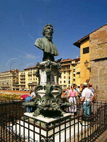 Monument on the Ponte Vecchio  Florence Italy