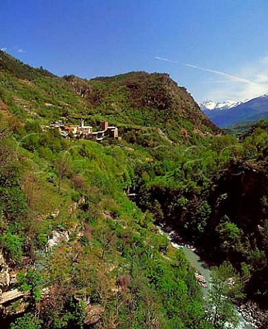 Village of Avise above the gorge of the Dora Baltea   river  Valle dAosta Italy