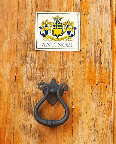 Plaque on the entrance door to the cellars of Badia   a Passignano owned by Marchesi L  P Antinori of   Florence Tuscany