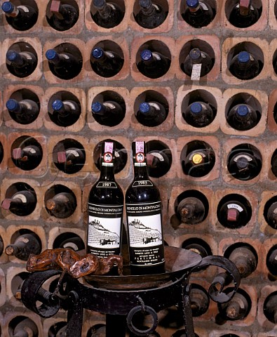 Bottles of Brunello in the tasting room of   Pertimali Montalcino Tuscany Italy   Brunello di Montalcino