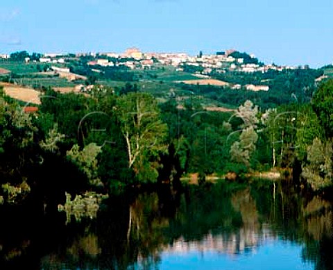 Town of Novello viewed over the Tanaro River   Piemonte Italy         Barolo