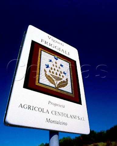 Sign for Friggiale Vineyard of Agricola Centolani at   Tavernelle near Montalcino Tuscany Italy   Brunello di Montalcino