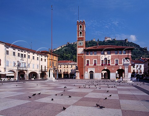 The chessboard squares of the piazza in the old fortified town of Marostica the venue for human chess games during  September in even years    Veneto Italy Breganze