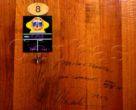 Botte cask of La Griola Valpolicella in the   cellars of Allegrini  signed by Alberto Tomba     Fumane Veneto Italy Valpolicella Classico