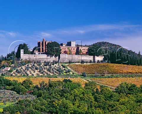 Castello di Brolio above its autumnal vineyards Tuscany Italy   Chianti   Classico