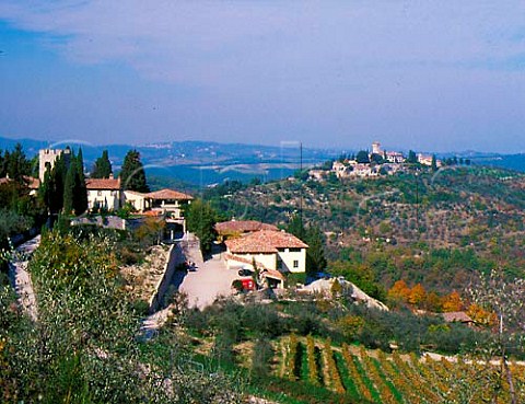 Castello di Verrazzano with Castello Vicchiomaggio   beyond Greve in Chianti Tuscany Italy Chianti   Classico