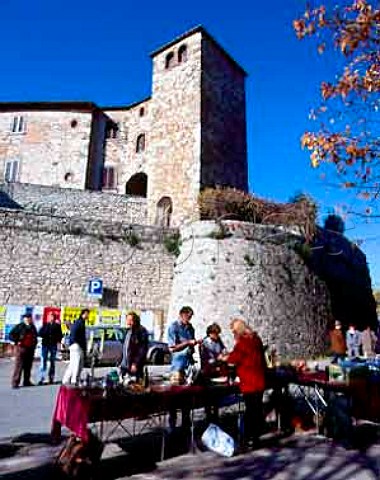 Antiques market in Viale Giacomo Matteotti outside the walls of Radda in Chianti Tuscany Italy Chianti Classico