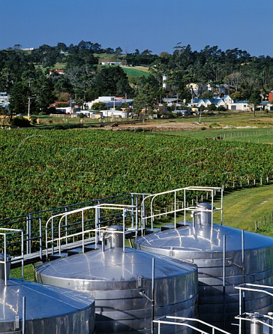 Refrigerated stainless steel tanks of Nobilo winery Huapai near Auckland New Zealand 